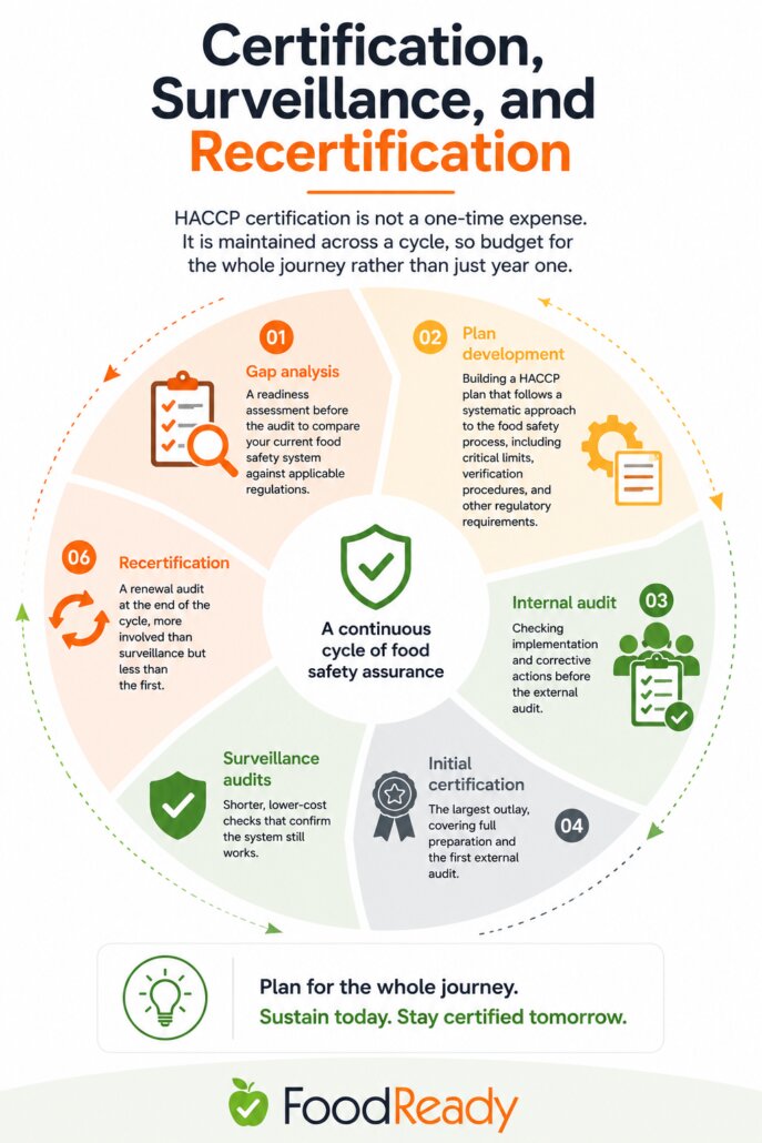 HACCP Certification, Surveillance, and Recertification infographic